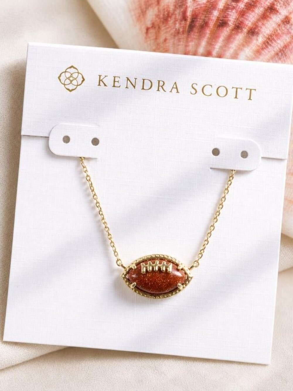 Kendra Scott Football Gold Orange Goldstone Short Pendant Necklace